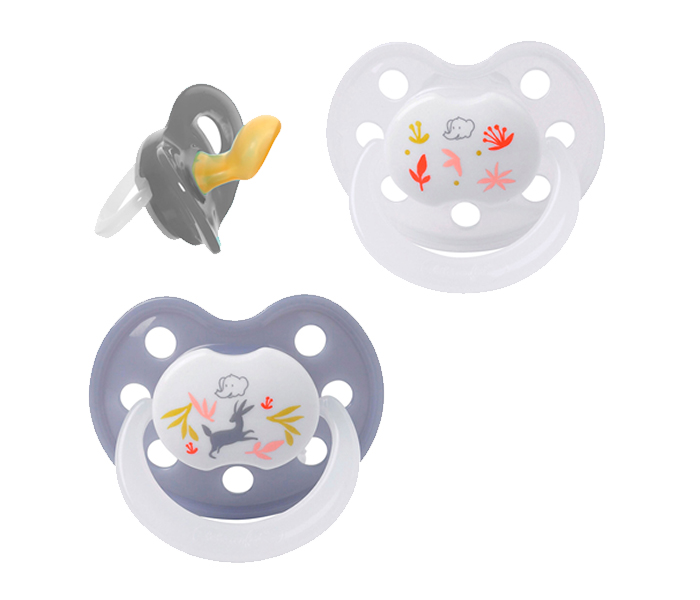 Bebe Confort 30001272 Natural Rubber X2 Classic Physiological Pacifiers - 2 Pieces, White & Grey - Zoom Image