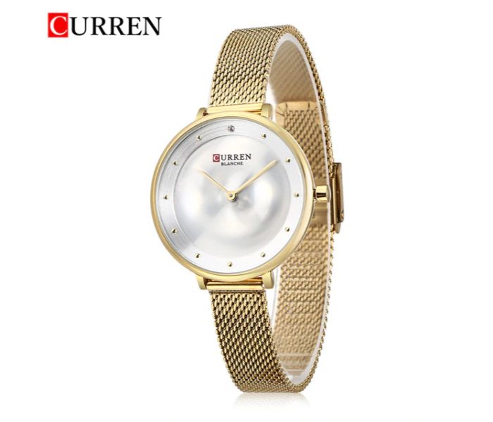 Curren 9029 Stainless Steel Analog Quartz Watch For Women Gold and White - Zoom Image