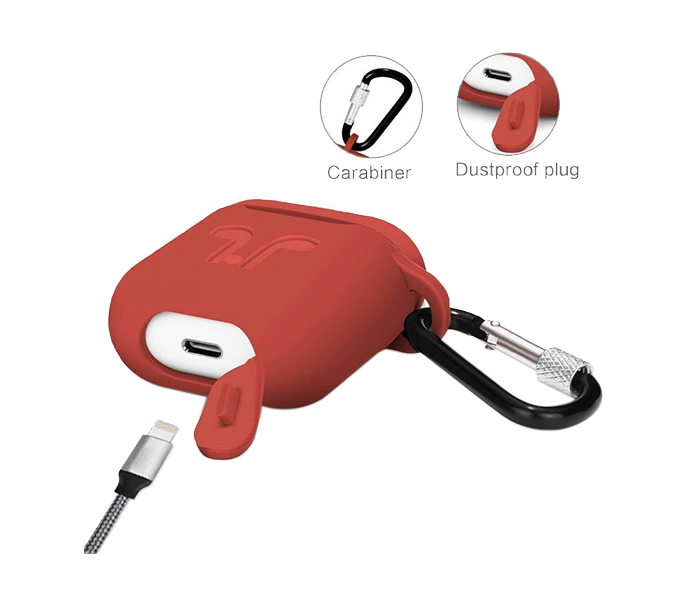 Airpod Thick Silicone Shockproof Case Cover with Hanging Clip - Red - Zoom Image 2