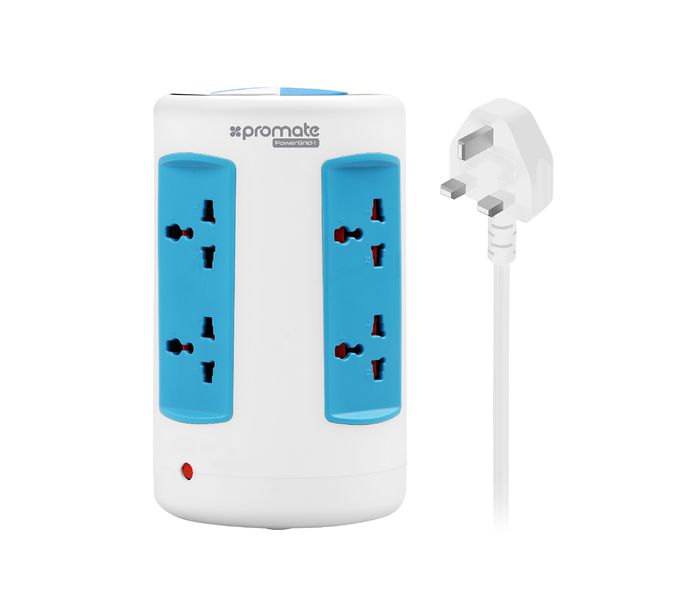 Promate PowerGrid-1.UK 2500W Universal Vertical Power Extension with 6 Outlets & 4 USB Port, White - Zoom Image 8