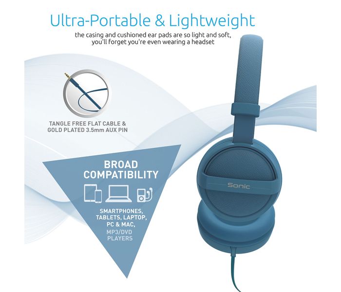 Promate Sonic Kid Friendly On Ear Stereo Wired Headset, Blue - Zoom Image 3