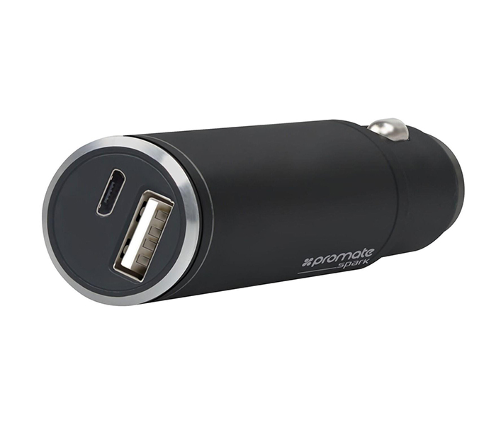 Promate SPARK 3-in-1 Aluminium Car Charger with 2800mah Built-In Backup Battery - Black - Zoom Image 1