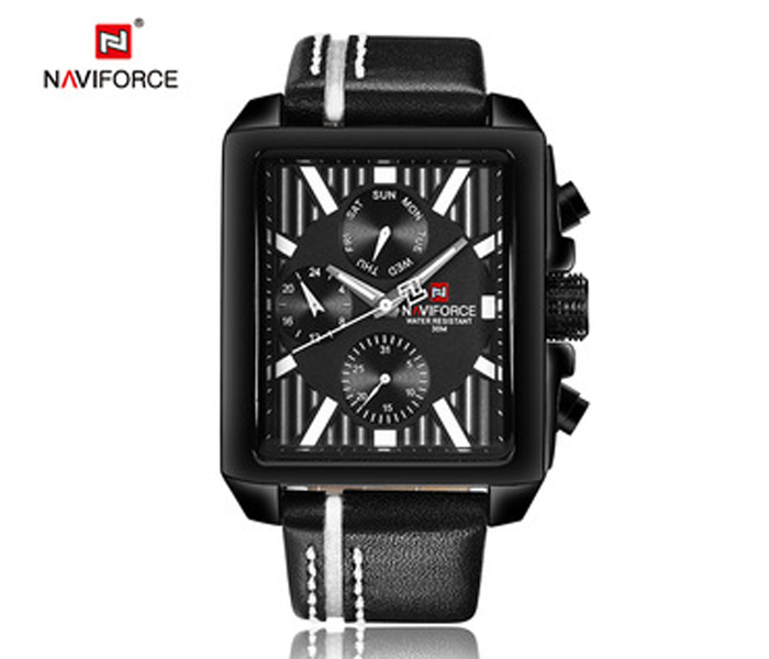 Naviforce 9111 Men Luxury Chronograph Leather Starp Watch - BLACK - Zoom Image 3