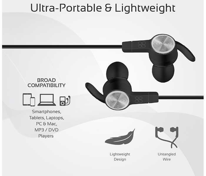 Promate Nirvana Universal Sporty Stereo Earphones with Inline Mic - Black - Zoom Image 3