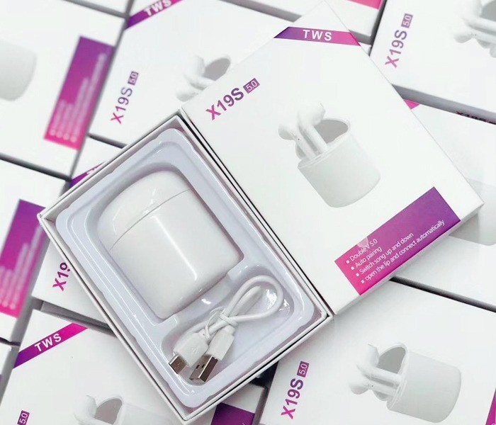 Vicky X-19S The Ultimate Style And Sound Genuine Quality Mini Bluetooth Headset with Powerbank White - Zoom Image 2