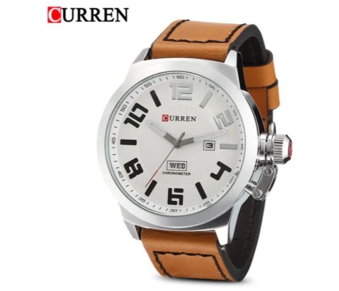 Curren 8270 Analog Quartz Watch For Men Brown and White - Zoom Image 1