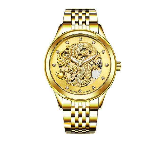 Tevise 9006-Dragon Hollow Dragon Mechanical Watch - Gold - Zoom Image