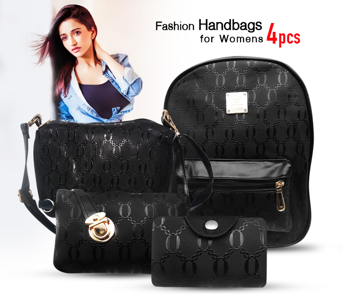 Taqdeer WP-303 New trend 4 Pieces PU Leather Backpack & Handbags Set for Women - Black - Zoom Image 1