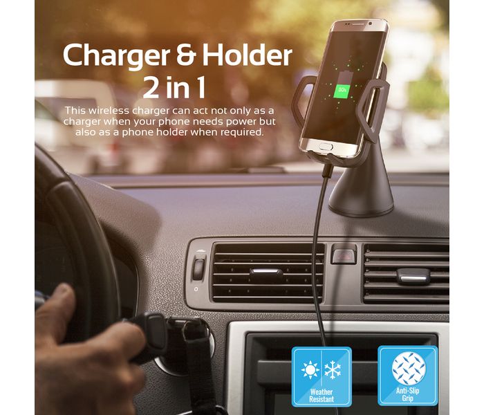 Promate AuraMount Qi Wireless Charger Air Vent Dashboard Car Mount Holder - Black - Zoom Image 4