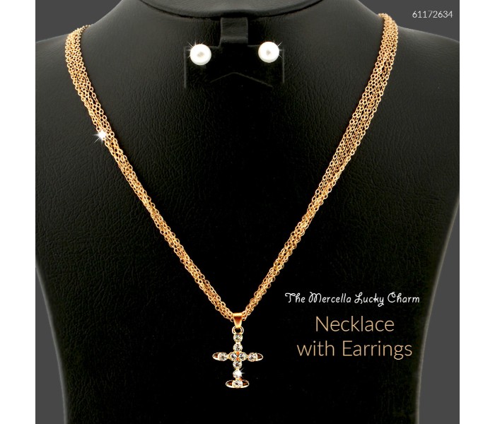 The Mercella Gold and Crystal Cross Charm Necklace with Earrings 61172634 - Zoom Image 4