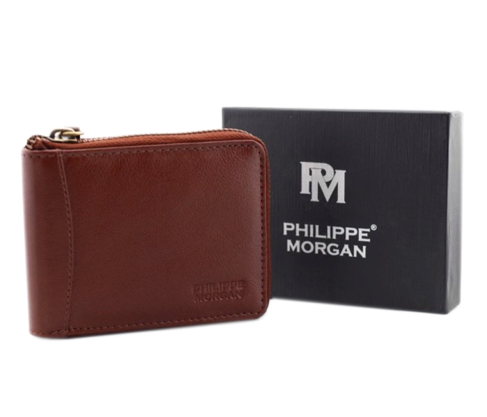 Philippe Morgan PM028 Men Leather Zip Around Wallet Brown - Zoom Image 1