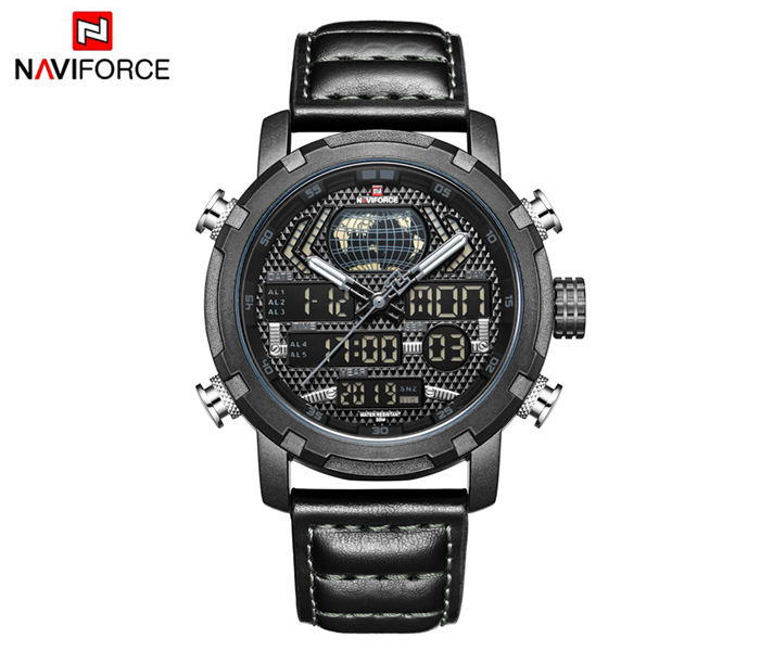 Naviforce 9160 Men Analog-Digital Leather Starp Watch - Black - Zoom Image 1