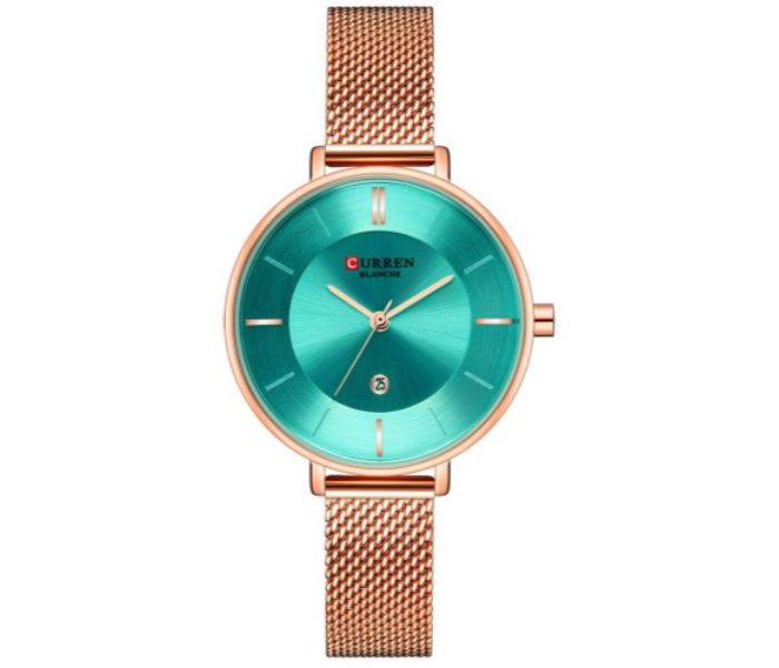 Curren 9037 Steel Analog Quartz Watch For Women Rose Gold and Green - Zoom Image