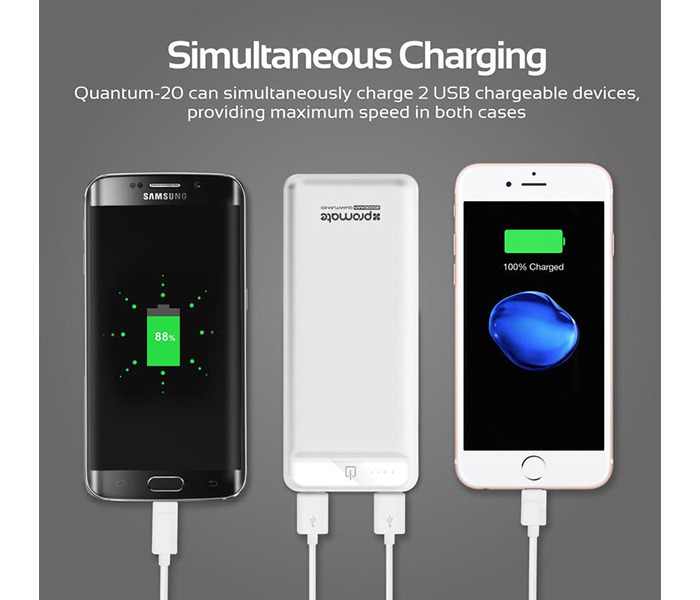 Promate QUANTUM-20 Ultra-Compact 20000mAh High Capacity Power Bank with Dual USB Ports - White - Zoom Image 2