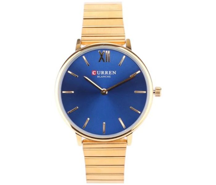 Curren 9040 Analog Quartz Watch For Women Gold and Blue - Zoom Image