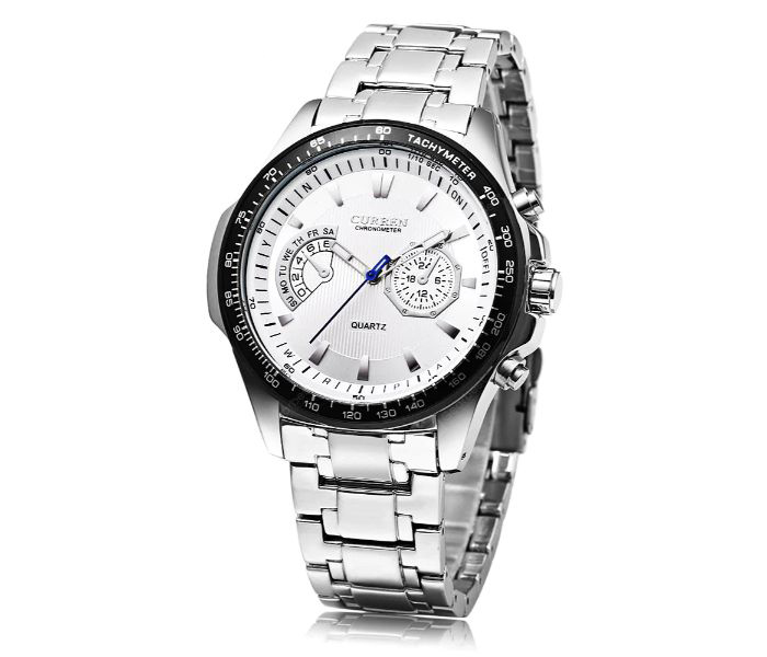 Curren 8020 Stainless Steel Analog Watch For Men Silver And White - Zoom Image 4