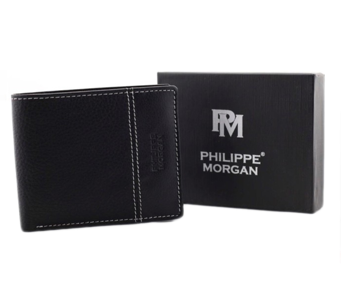 Philippe Morgan PM009 Men Leather Bifold Wallet Black - Zoom Image