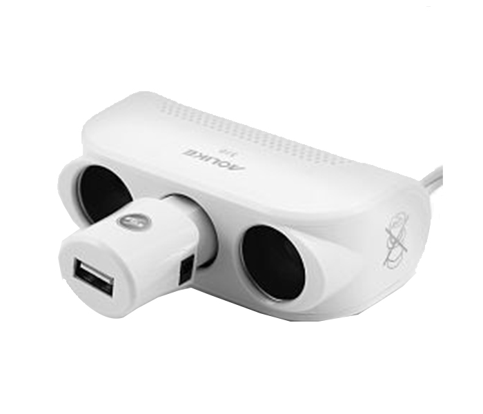 Aolike Single USB Port & 3 Socket Cigarette Lighter Car Charger Splitter, White - Zoom Image 2