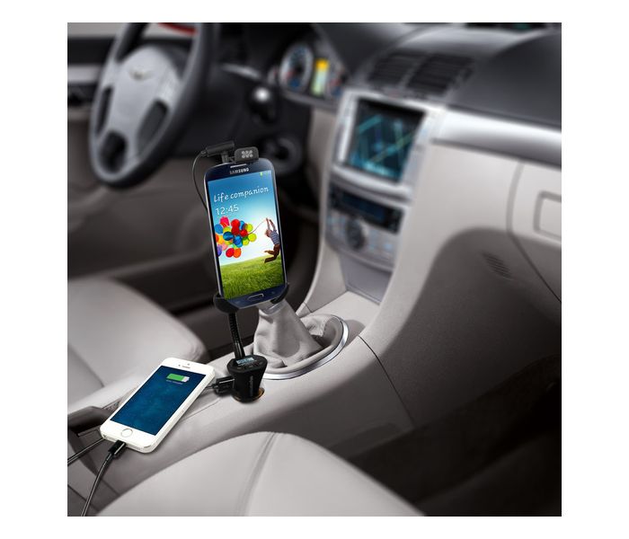 Promate FM13 Universal Smartphone Holder with In-built Hands-free Car FM Transmitter - Black - Zoom Image 2