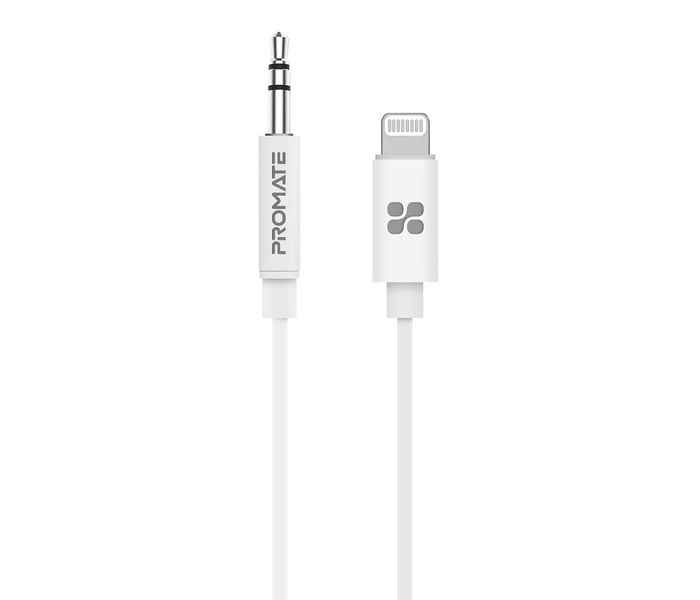 Promate AudioLink-LT1 Apple MFi Certified 3.5mm Lightning AUX Cable - White - Zoom Image 1