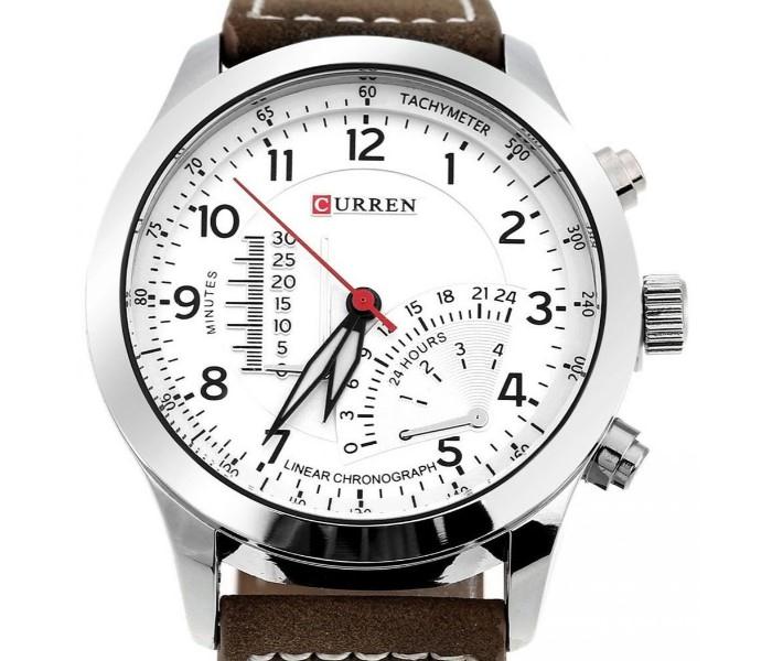 Curren 8152 Leather Band Analog Watch For Men,Silver - Zoom Image 2