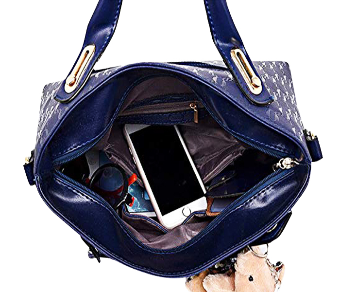 ELLEN AM02 Emboss Plaid Bag Women Luxury 4pc Handbag with Bear - Blue - Zoom Image 6