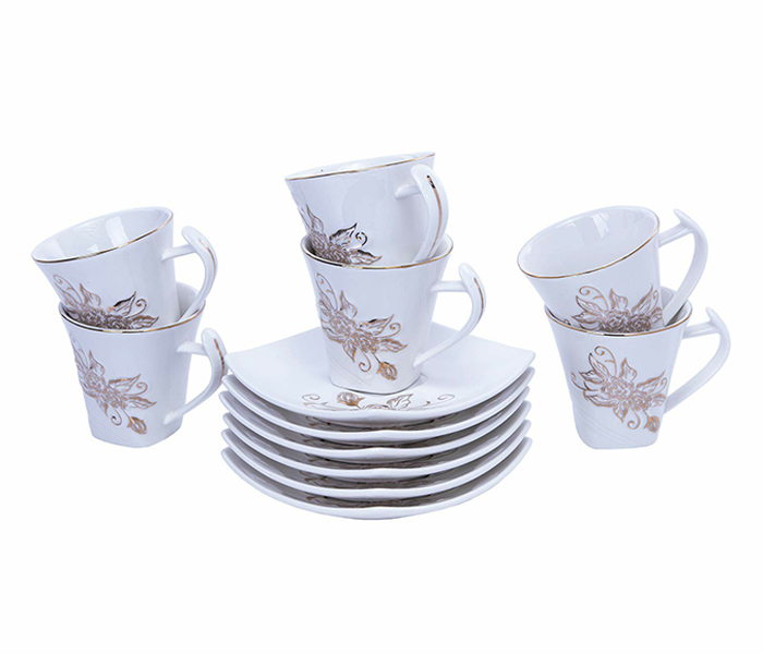 Royalford RF5725 12 Pieces Porcelain Cup & Saucer - White & Gold - Zoom Image 6