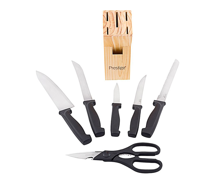 Prestige PR50919 7 Piece Kitchen Knife Set with Wooden Block - Black & Silver - Zoom Image 4