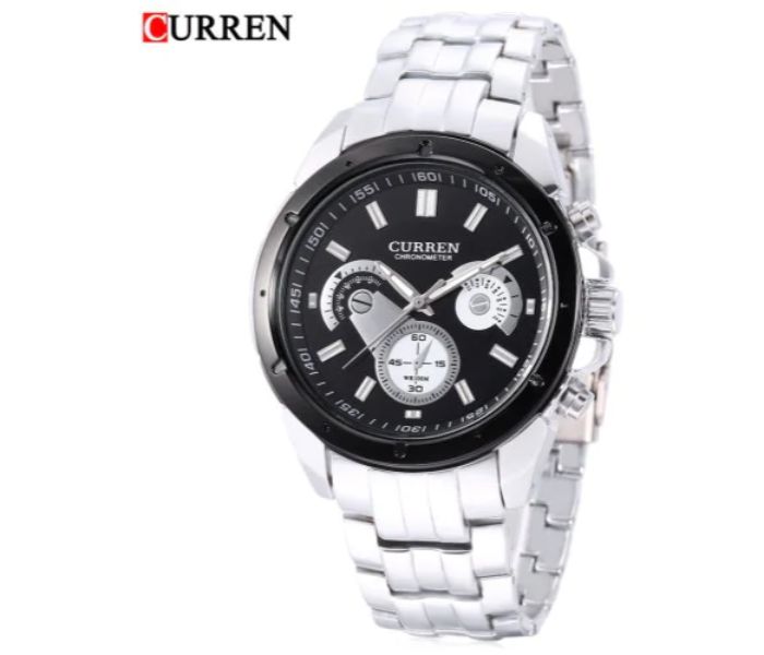 Curren 8009 Stainless Steel Analog Watch For Men Silver And Black - Zoom Image