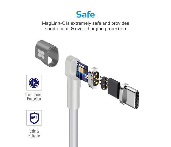 Promate MagLink-C USB-C to USB-C Magnetic Break Safe Charging Cable with Power Delivery - White - Zoom Image 3