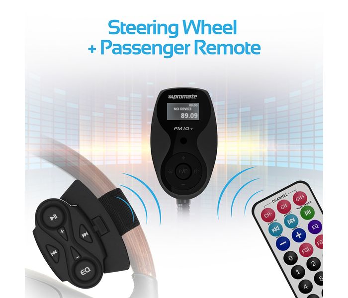 Promate FM10+ Wireless In-Car FM Transmitter Adapter Car Kit with USB Car Charging - Black - Zoom Image 4