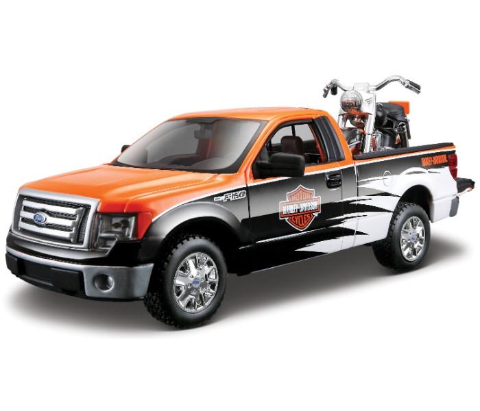 Maisto Tech 32173 Ford F-150 Pickup with FLH Duo Glide Orange, Black - Zoom Image