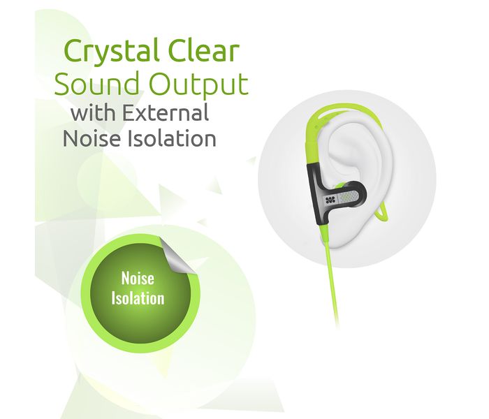 Promate Glitzy Premium In Ear Noise Isolating Earhook Over-Ear Headphones, Green - Zoom Image 1