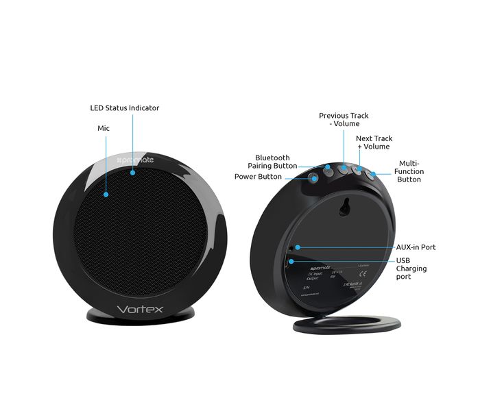 Promate Vortex Portable Bluetooth Wireless Speaker with Handsfree - Black - Zoom Image 4