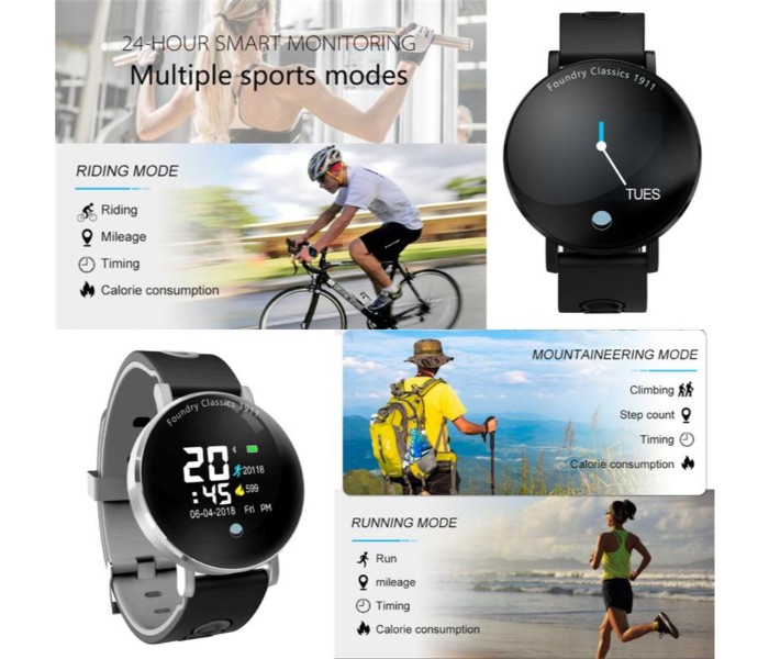 Waterproof IP68 OLED Round Colour Display Bluetooth Smart Watch with Blood Pressure Heart Rate Monitor Fitness Band Touch Screen Sports Wristband Pedometer Watch Q8 Multicolor - Zoom Image 4