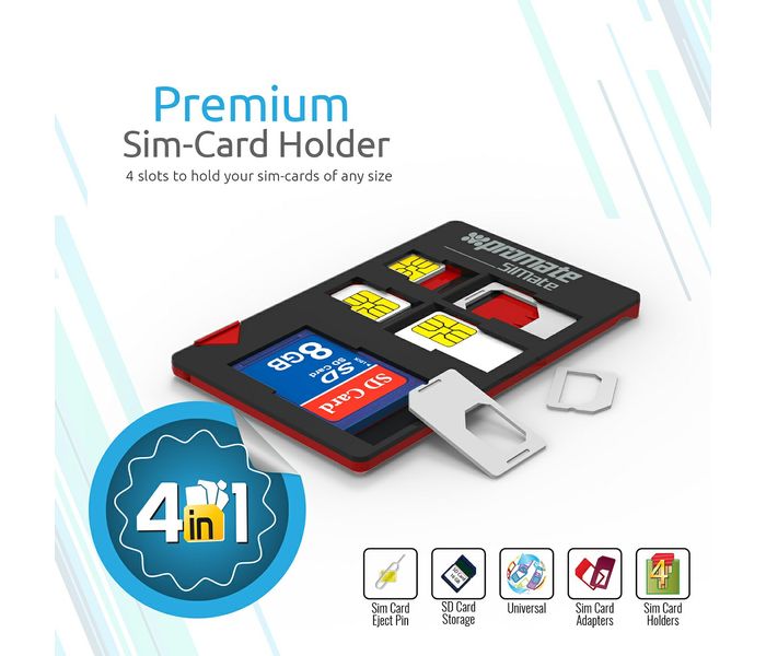 Promate Simate Multifunction 4-In-1 SIM Card Holder, Black - Zoom Image 1