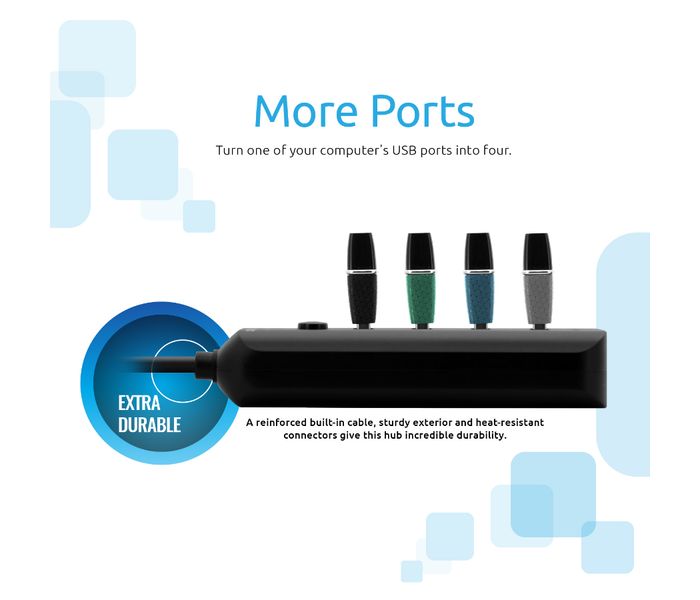 Promate Ezhub Ultra-Fast Portable USB 3.0 Hub with 4 Charge and Sync Ports, Black - Zoom Image 5