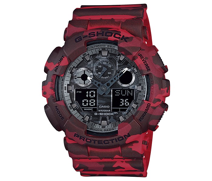 Casio G Shock GA-100CM-4ADR Mens Analog and Digital Watch Black and Red - Zoom Image