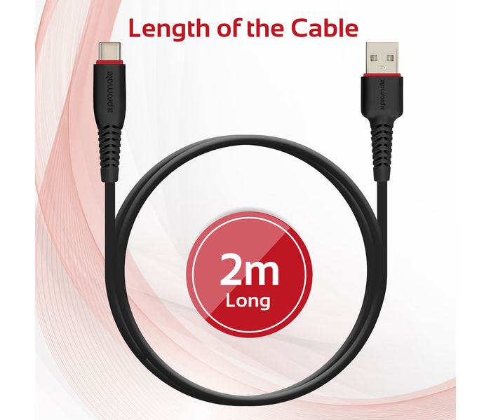 Promate FlexLink-CA2 Premium Ultra-Flexible USB to Type-C Charging and Syncing Cable - Black - Zoom Image 5