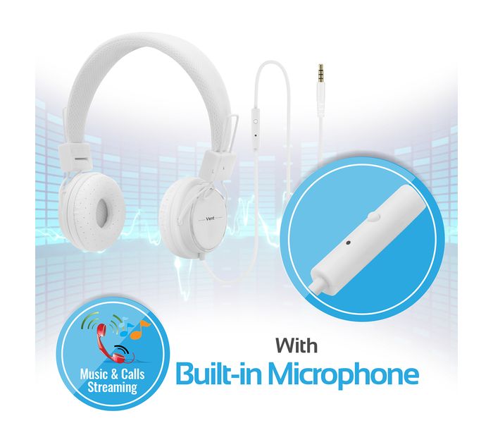 Promate Vent Over the Ear Headphone with Built-in Microphone, White - Zoom Image 3