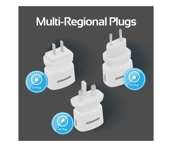 Promate Traverse 3100mAh Universal Multi Plus Travel Charger Adaptor with Dual USB Ports, White - Zoom Image 3