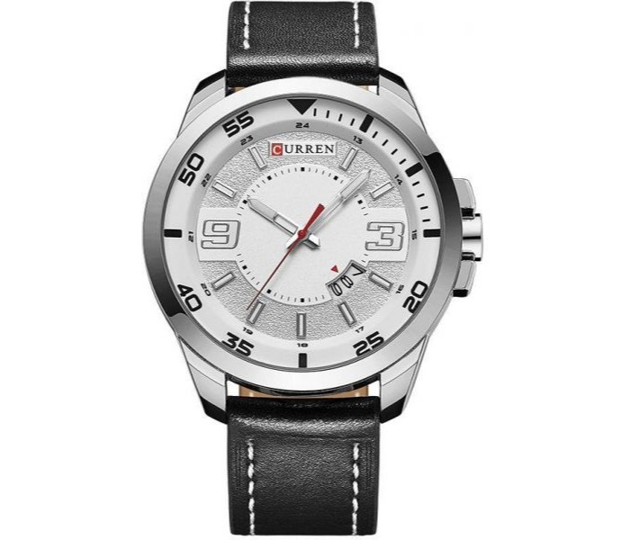 Curren Men's Water Resistant Leather Analog Watch 8213 Silver - Zoom Image