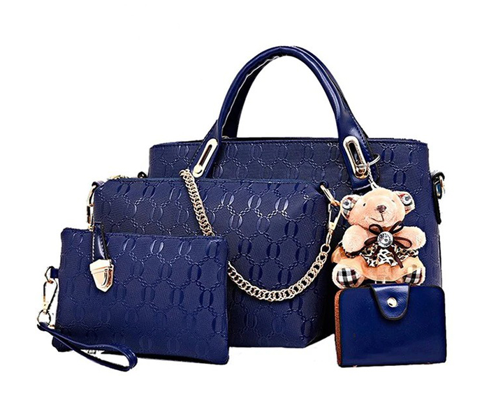 4 Pieces PU Leather Luxury Top-handle Composite Bags Set for Women - Blue - Zoom Image