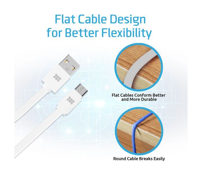 Promate LinkMate-U2F Premium Flat Micro-USB Sync & Charge Cable - White - Zoom Image 3