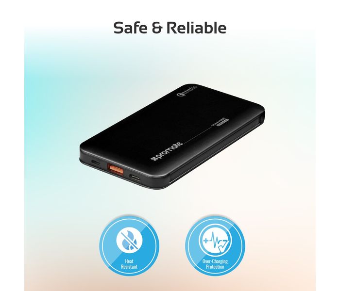 Promate Crown-10QC 10000 mAh Portable Power Bank with 18W USB Type C Charging Port, Black - Zoom Image 10