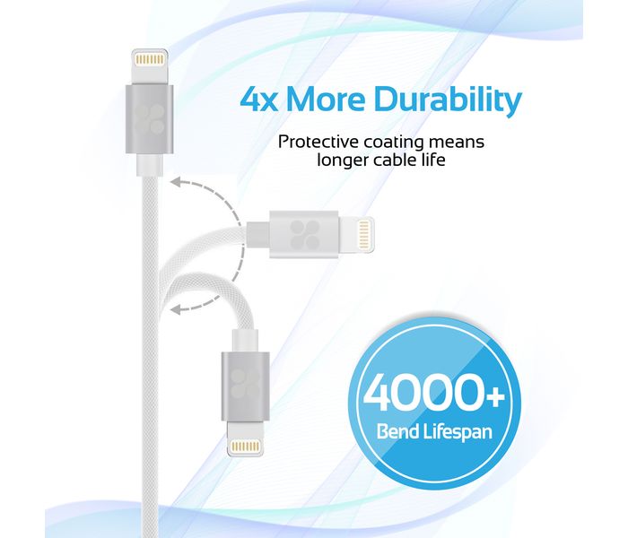 Promate Linkmate-LTF3 Nylon Braided Sync and Charger Cable with Lightning to USB Fast Charging - White - Zoom Image 5