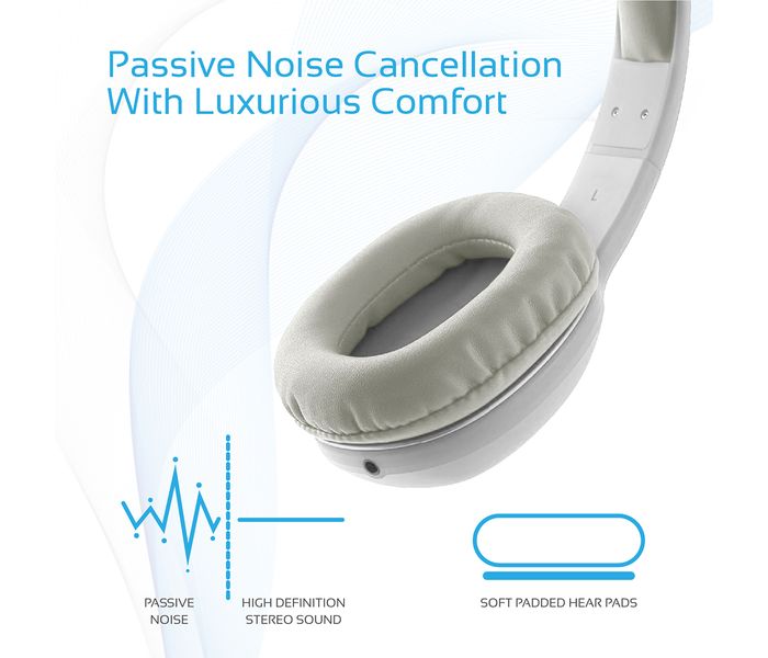 Promate Symphony Hi-Fi On-Ear Wireless Headset with Passive Noise Cancellation, White - Zoom Image 4