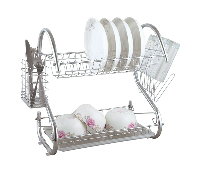 Delcasa DC1434 16-inch Stainless Steel 2 Layer Dish Rack - Silver - Zoom Image