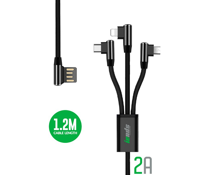 iends IE-CA1453 3-in-1 L Shape Cable - Black - Zoom Image 3