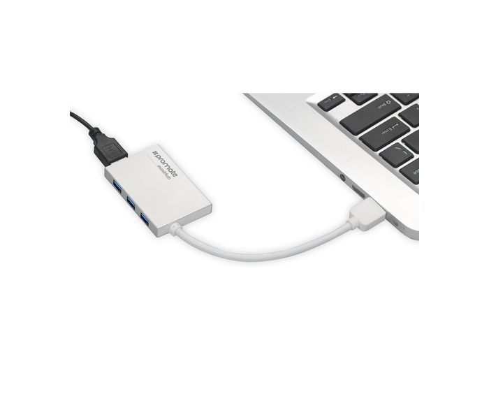 Promate Minihub 4-Port USB 3.0 Aluminum Hub with USB 3.0 Cable for MacBook, Silver - Zoom Image 1